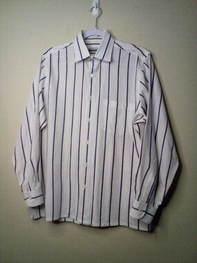 John Henry Shirt Men 15 32-33 Long Sleeve Button Up Athletic Fit Stripe White